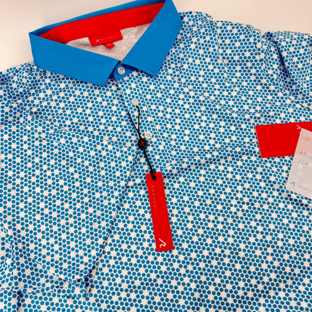 Redvanly Clyde Polo Mens XXL Malibu Blue Dot Print Performance Golf Shirt R2409